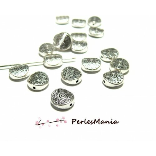H10793 pax 10 perles intercalaires inca ronde et plate métal coloris argent platine