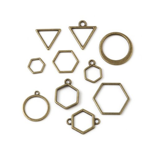 Ps11733779 pax 10 pendentifs, breloques forme géométrique mixte métal coloris bronze