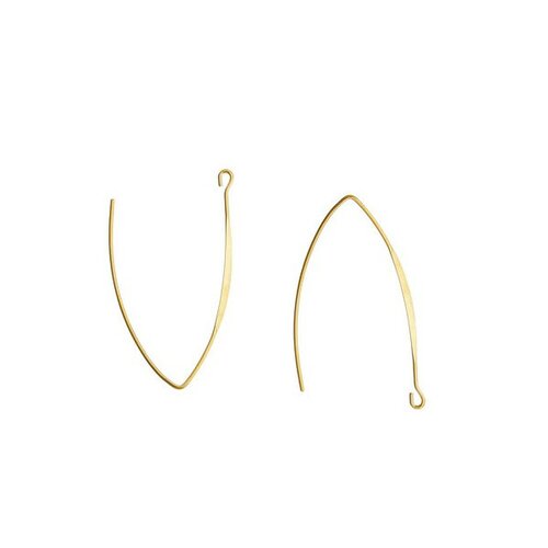 Hn23107 pax 10 boucles d'oreille long crochet 43 mm laiton plaque or 18kt