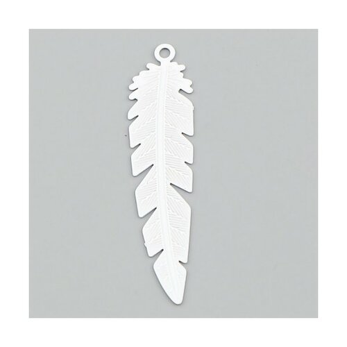 Ps11663697 pax 10 estampes pendentifs plumes ajourées 35mm cuivre coloris blanc