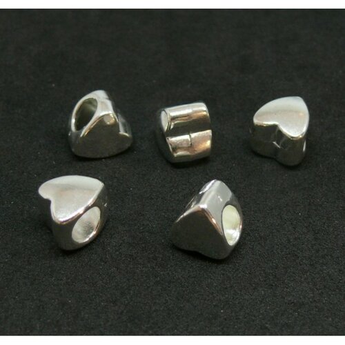 Ps11703400 pax 20 perles intercalaires, slides forme cœur métal coloris argent vif