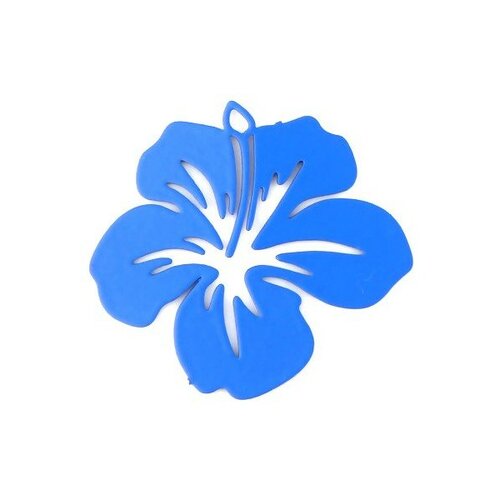 Ps11752786 pax 10 estampes pendentif filigrane fleur d' hibiscus 20 mm cuivre coloris bleu electrique