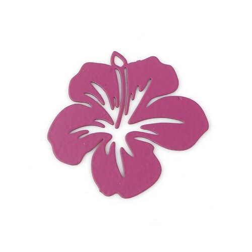 Ps11752787 pax 10 estampes pendentif filigrane fleur d' hibiscus 20 mm cuivre coloris violet orchidée