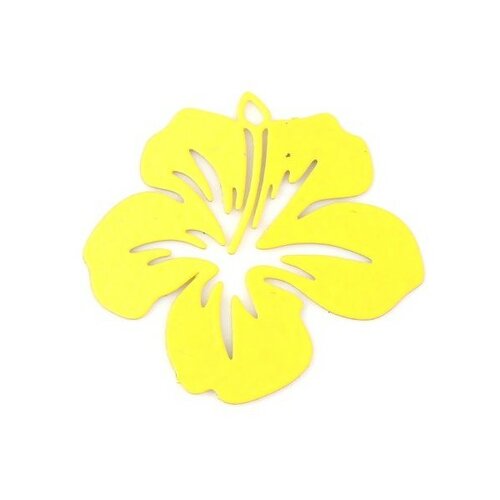 Ps11752784 pax 10 estampes pendentif filigrane fleur d' hibiscus 20 mm cuivre coloris jaune