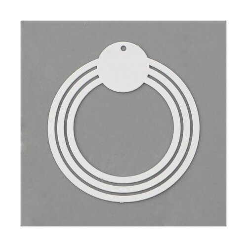 Ps11752749 pax 5 estampes, pendentif filigrane, triple cercle 30 mm cuivre coloris blanc