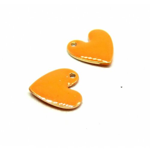 Ps11754223 pax 4 pendentifs coeur style emaillé 10 mm orange metal couleur doré