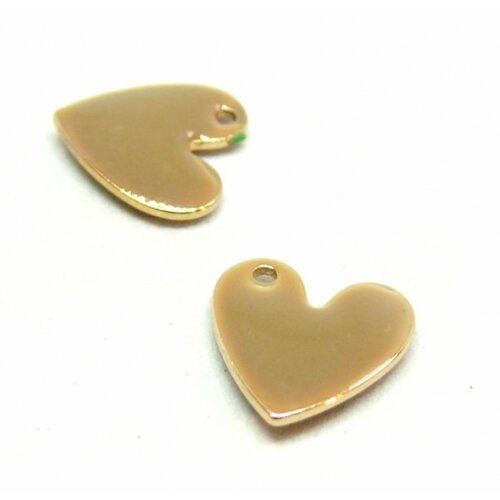 Ps11754224 pax 4 pendentifs coeur style emaillé 10 mm café au lait metal couleur doré
