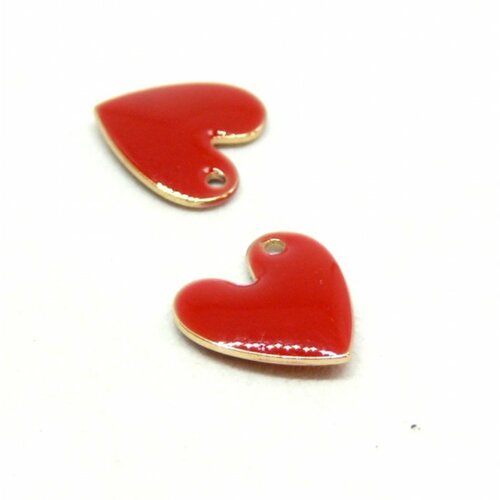 Ps11754219 pax 4 pendentifs coeur style emaillé 10 mm rouge metal couleur doré