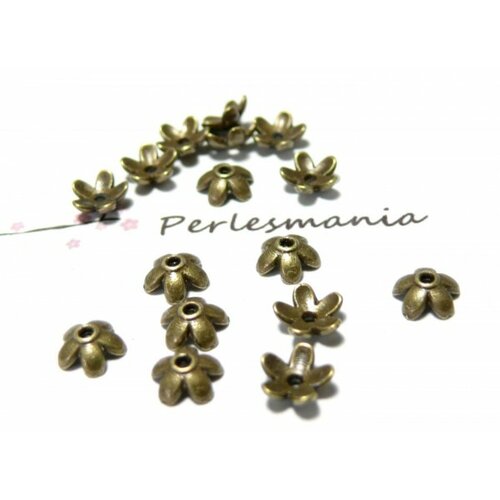 Ps1124749 pax 50 coupelles, calottes, caps petites fleurs 6 mm metal coloris bronze