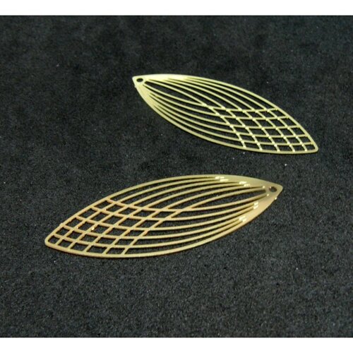Ae118987 lot de 4 estampes pendentif filigrane grand ovale oblong doré 15 par 40mm