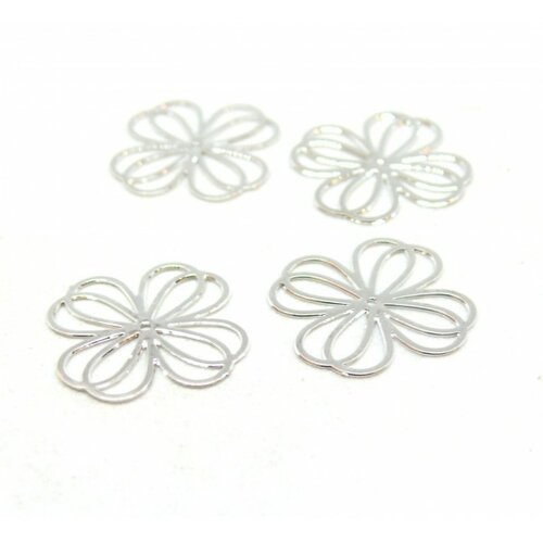 Ae116249 lot de 6 estampes, pendentif fleur 16 mm, laiton coloris argent vif