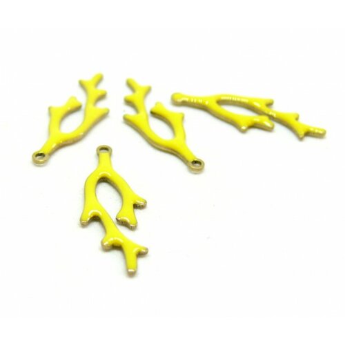 Lot de 2 pendentifs style émaillé - forme corail 22 par 8 mm coloris jaune cuivre doré