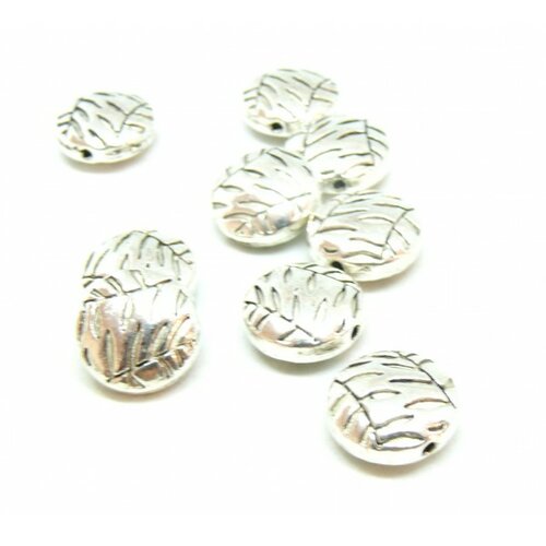 Bu1506101724822 pax 10 perles intercalaires rondes plates, feuilles 10 mm métal coloris argent antique