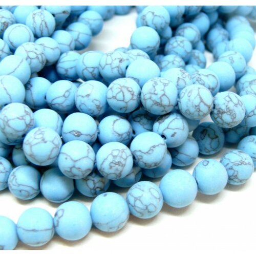 Hp38701 lot 1 fil d'environ 50 perles rondes 8 mm howlite effet mate coloris bleu