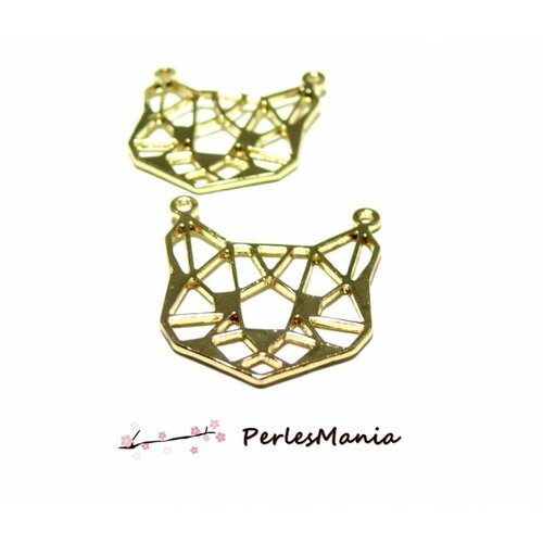 Ps1182390 pax 4 pendentifs, breloque 26mm chat origami métal coloris doré