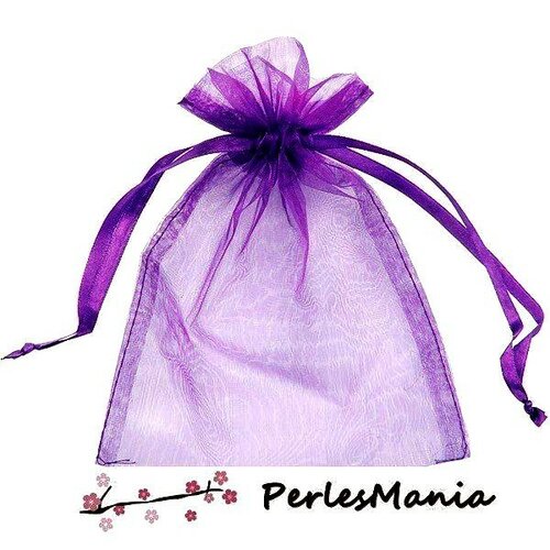 Ps1110752 pax 10 pochettes organza violet 16 par 13cm pour bijoux , baptême, mariage