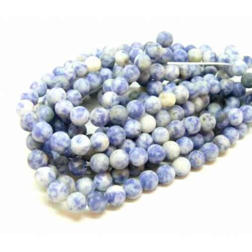 Hq11462606 lot 1 fil d'environ 60 perles rondes 6 mm, jaspe bleu, effet givre