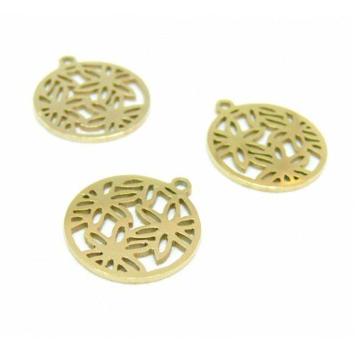 Bu11200808153706 pax 1 pendentif, multi fleurs dans cercle 15 mm acier inoxydable couleur doré