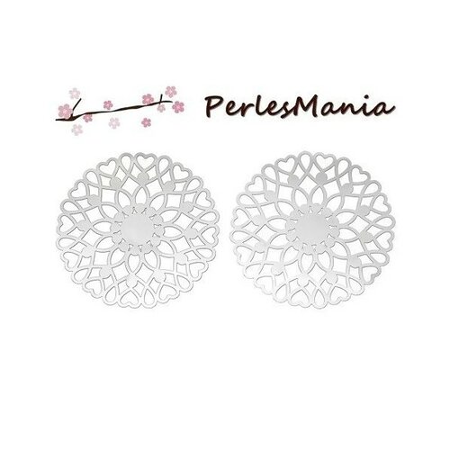 5 estampes pendentif arabesque coeur 46mm argent platine en acier inoxydable s1165988