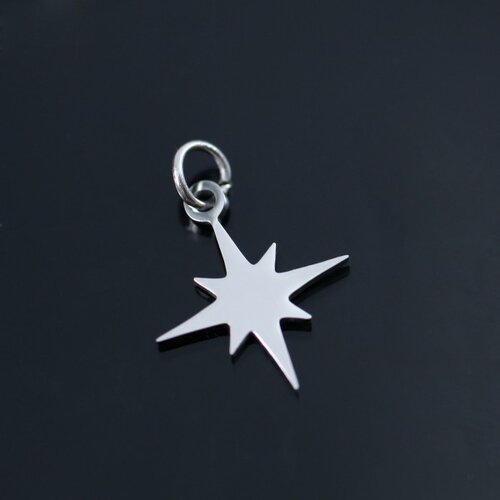 Bu11210707182236 pax 2 pendentifs, etoile 15 mm acier inoxydable couleur argent