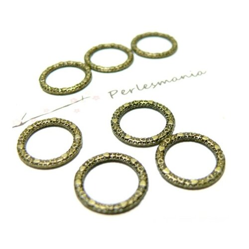Ref a0001 pax de 25 connecteurs anneaux 14.5mm travaillés coeurs fins métal coloris bronze
