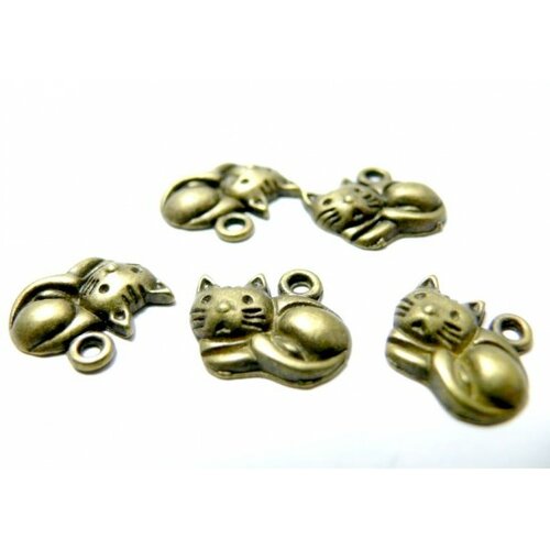 Lot de 10 pendentifs, breloques petit chaton métal coloris bronze