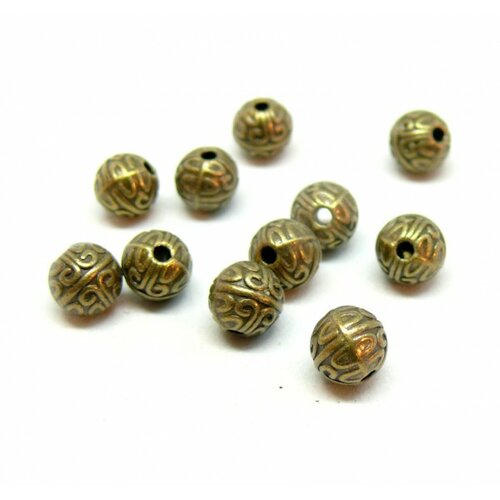 Ps1102618 pax 20 perles intercalaires forme rondes ethnique 7 mm métal coloris bronze