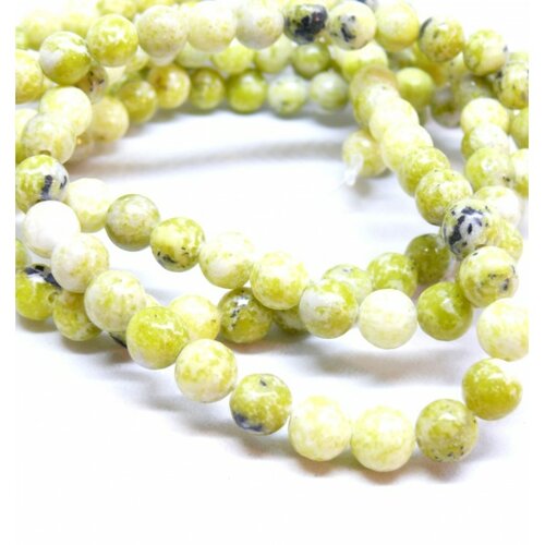 H11q462 1 fil d'environ 63 perles rondes 6mm jaspe jaune vert coloris 22