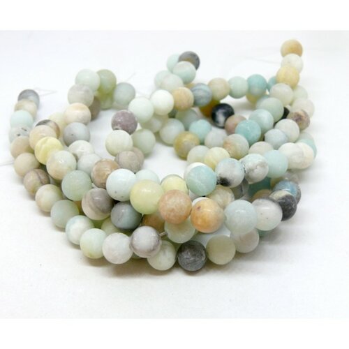 Hd616 lot 1 fil d'environ 48 perles rondes amazonite effet givre 8mm