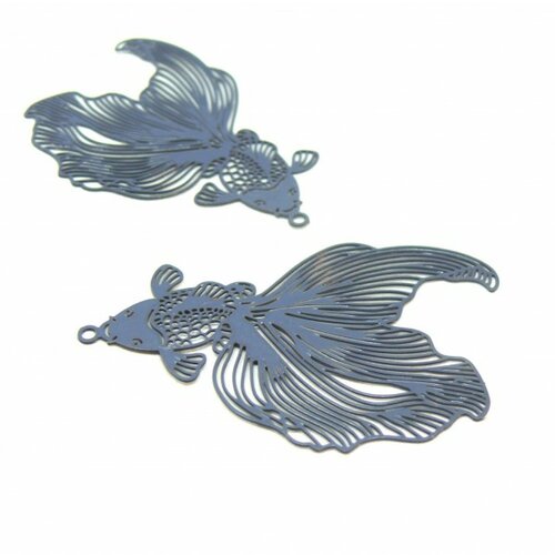 Ae115587 lot de 2 pendentifs filigrane, poissons de combat 49 mm coloris bleu gris