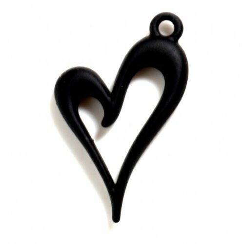 Ps11759856 pax 4 pendentifs, breloques, coeur 24 par 15 mm métal coloris noir