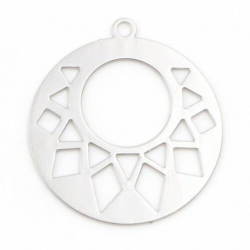 Ps11759842 pax 10 estampes, pendentif, connecteur filigrane, cercle art deco 20 mm, coloris argent platine