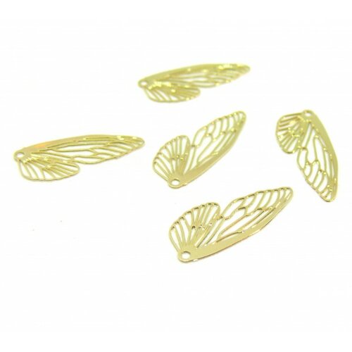Ae117189 lot de 4 estampes pendentif filigrane aile d' insecte 20mm cuivre coloris doré
