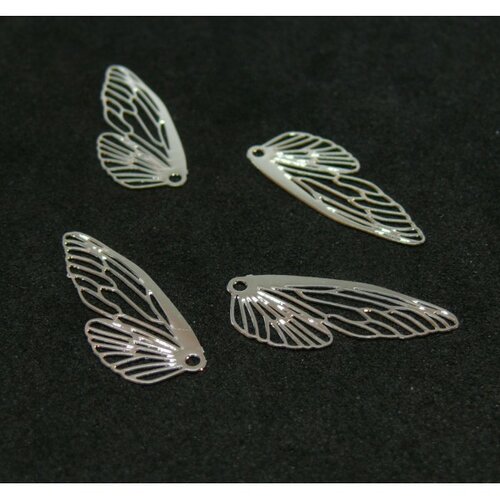 Ae117189 lot de 4 estampes pendentif filigrane aile d' insecte 20mm cuivre coloris argent vif