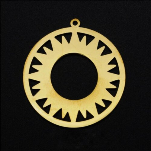 S11760702 pax 1 pendentif soleil dans cercle 31mm acier inoxydable coloris doré