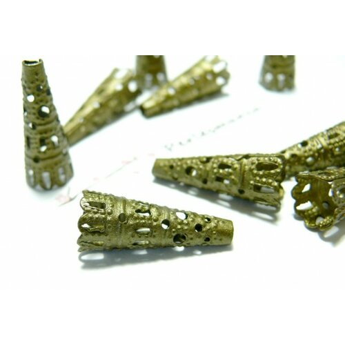 Ref 6603 pax 20 coupelles, caps, cônes filigranés 22 mm métal couleur bronze