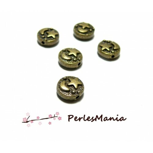 Ps113724 pax 20 perles intercalaires lune et etoile metal couleur bronze