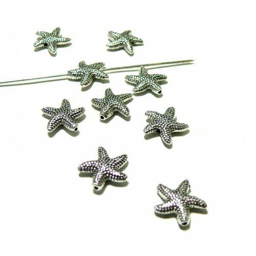 Ps11102146 pax 20 perles intercalaires, etoile de mer avec picots 14 mm, métal coloris argent antique