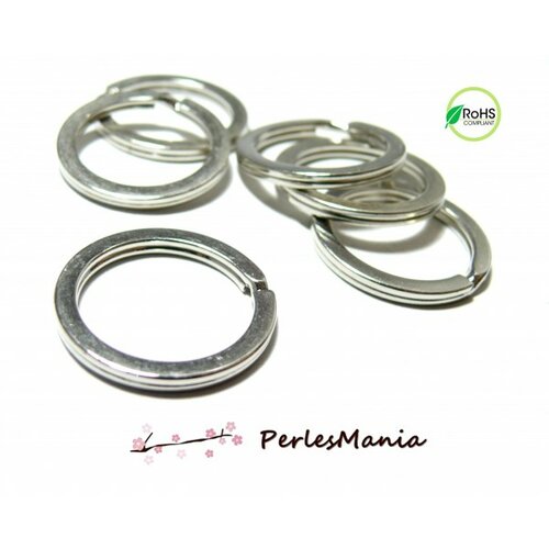 Ps113294 pax 10 anneaux porte cles, porte clefs 25mm, metal couleur argent platine