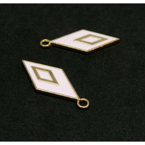Hn05434b pax 10 pendentifs losange style emaillé 28 par 12 mm rose metal couleur doré