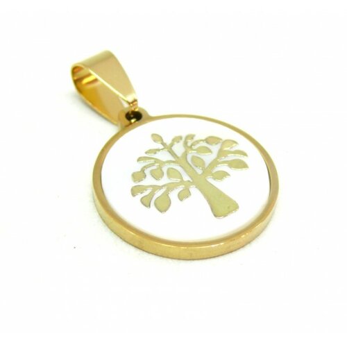 S11752808 pax 1 pendentif, médaillon nacre et arbre 23 mm, acier inoxydable coloris doré