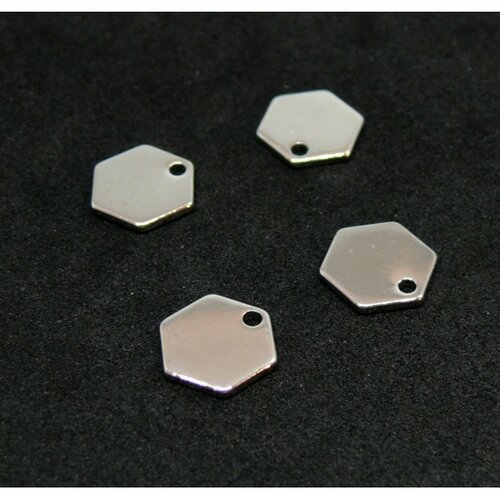 Hg33186p pax 10 pendentifs hexagone 8 mm laiton coloris argenté pour bijoux raffinés