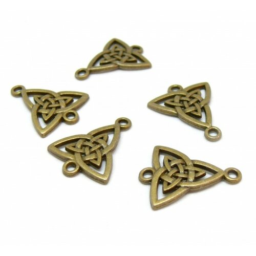 Hr33834 pax 5 connecteurs, pendentifs triangle 25 mm, metal couleur bronze