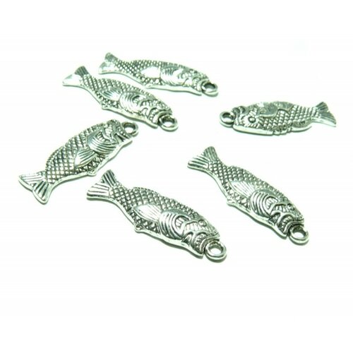 Ps1197928 pax 10 pendentifs poisson carpe koi 28 mm métal coloris argent antique