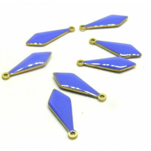 Ref 2 pax 2 pendentifs forme pampilles, style emaillé 5 par 16 mm bleu, metal couleur bronze doré