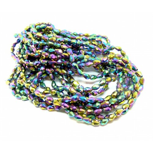 H1104564 lot 1 fil d'environ 70 perles à facettes, mini goutte en verre, 6 par 4mm coloris 03
