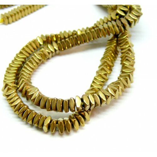 H009a02 lot 1 fil d'environ 100 perles hématite carré facettées 4 mm metallisé coloris doré