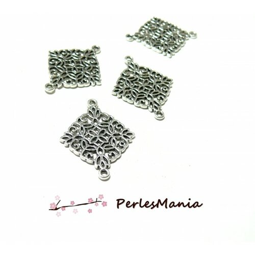 Ps1194141 pax 10 pendentifs connecteur losange arabesque metal couleur argent antique