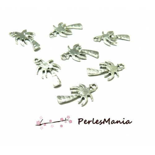 Ps1130278 pax 20 pendentifs breloque palmier 18 mm metal couleur argent antique