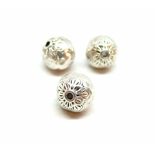 Zn63530 pax 5 perles intercalaires rondes, fleur 10 mm, metal couleur argent antique